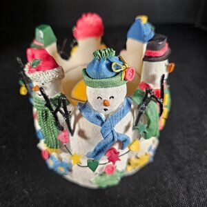 Avon Snowy Folks Candle Holder 1998 Christmas Gift Collection Resin In Box